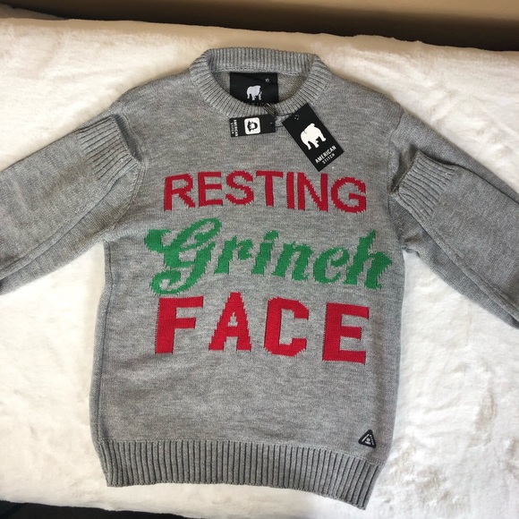 Resting Grinch Face Funny Xmas Sweater - Picture 1 of 4